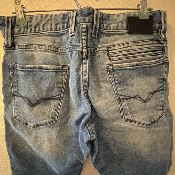 Guess Blue Distressed Jean Shorts with Moto Style - Picture 7 of 7